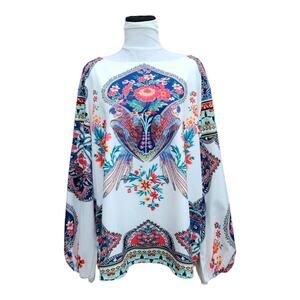 Vibrant Parrot & Floral Print Size 4X Blouse – Tropical Statement Top